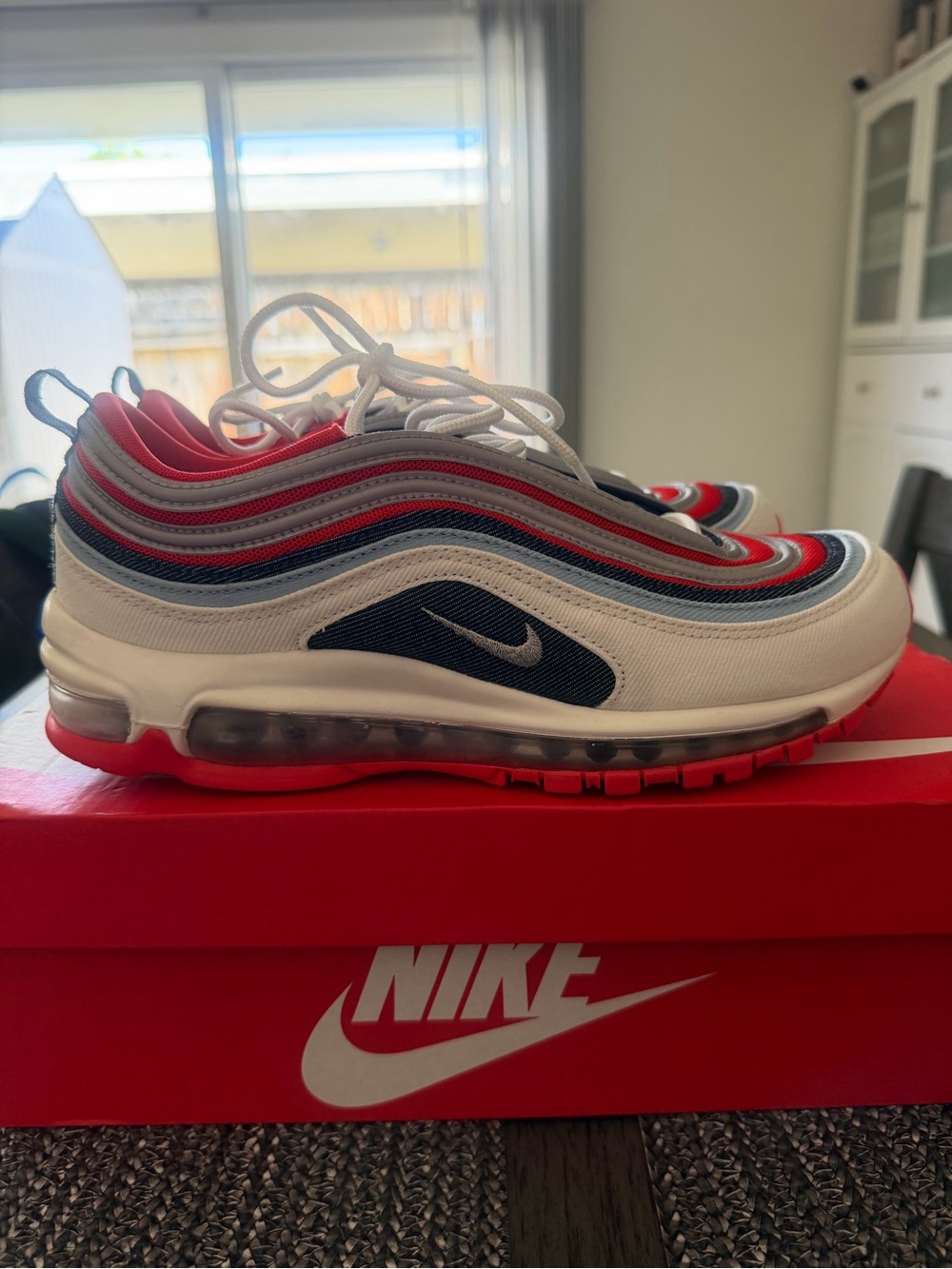 Nike Air Max 97 White/Red/Navy Running Shoes